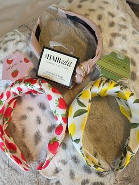 Piper Knotted Pink Gilded Band with Strawberry and Lemon Print Headbands